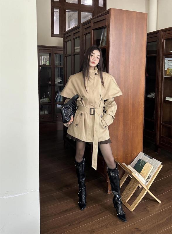 トレンチコート レディース 取り外し可能 ポンチョ 2WAY ミドル丈 アウター 長袖 無地 風 カッコいい おしゃれ カーキ ブラック 秋冬