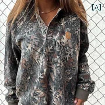 トップス レディース チュニック 長袖 3Dプリント ゆったり 半高襟 グレー ポリエステル 普段使い 快適 欧美風 レトロ