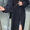 トレンチコート レディース 秋物 ゆったり シュニール素材 ロング丈 アウター ベルト付き 黒 ブラック ベージュ エレガント 上品