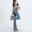 デニム レディース デニムパンツ ジーンズ ジーパン ブーツカット ハイウエスト コットン レトロ ダメージ加工 美脚 脚長 ズボン ボトムス かわいい カジュアル スタイル