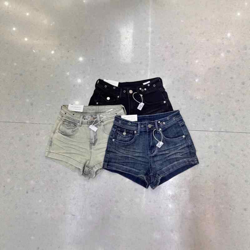 デニム レディース ストレッチ ショートパンツ ホットパンツ ダメージ加工 ハイウエスト スリムフィット タイト 短パン ジーンズ ジーパン ズボン ボトムス 春夏 カジュアル ストリート 深藍色 浅藍色 ブラック