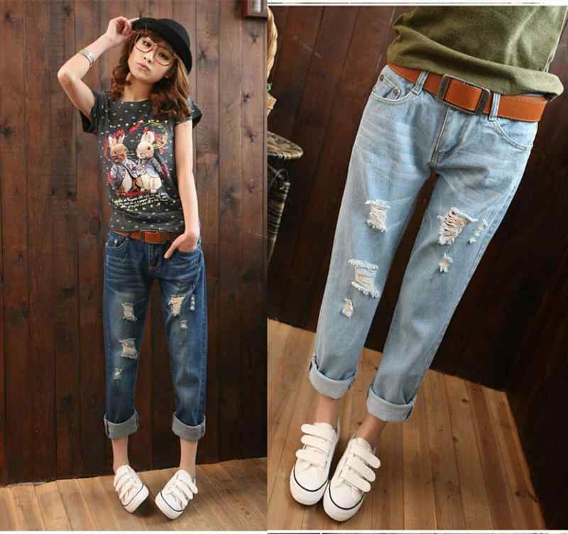 デニム レディース クラッシュ加工 テーパードジーンズ ゆったり 綿 ストリート カジュアル ダメージ加工 九分丈 ジーパン ズボン ボトムス 春秋