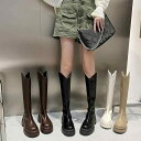 ブーツ レディース ロングブーツ 革 牛革 ローヒール カジュアル ブラック 黒 ベージュ ブラウン カーキ 歩きやすい 履きやすい