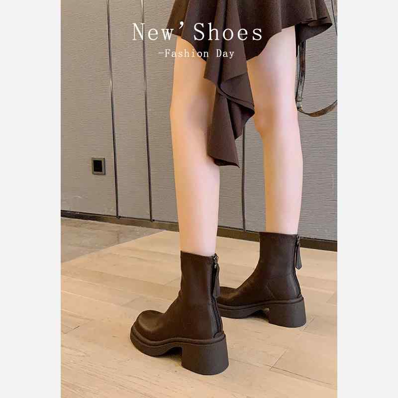 ブーツ レディース 革 ショートブーツ 厚底 エンジニアブーツ 防水 秋冬 黒 茶色