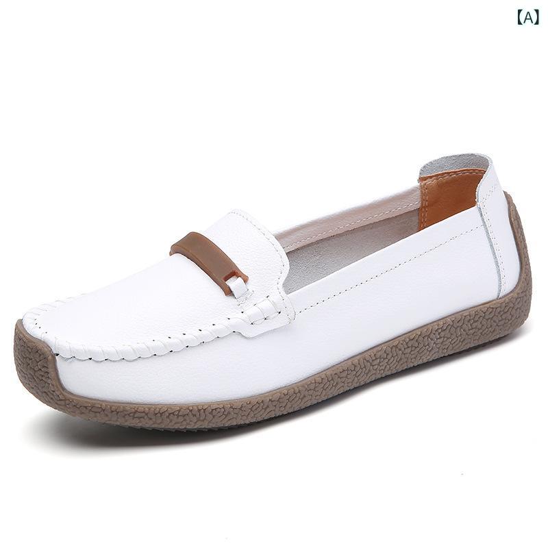 楽天ブリルビ革の 牛の 筋肉の 底のお 母さんの 靴の 春夏 金の 透かし彫りの ぺたんこの 靴の 1 足は 豆の 靴の 柔らかい 底 女性 靴 漕ぎます（x2）