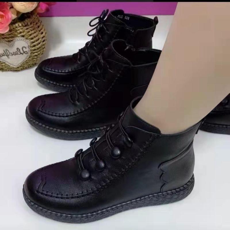 靴 レディース 秋冬 暖かい 防寒 裏起毛 ショートブーツ スノーブーツ ぺたんこ 歩きやすい 履きやすい 黒 茶色 カジュアル 婦人靴(4)