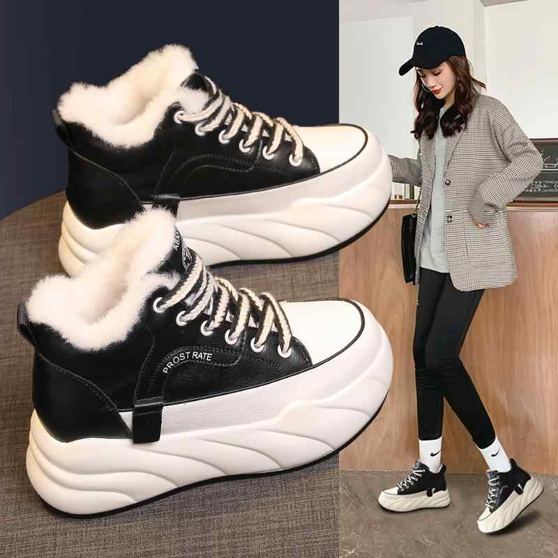 靴 レディース ムートン 厚底 スニーカー 小柄 普段使い 高め 6cm 7cm 黒 ブラック 白 オフホワイト きれいめ かわいい カジュアル(4)