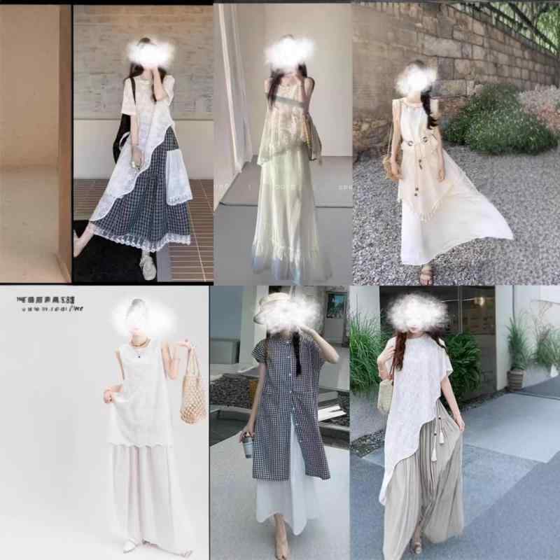 2個セットワンピース レディース 大きいサイズ 2025春夏 レース 提花 メッシュ 切り替え 不規則 Aライン マキシ丈 チュニック ゆったりサイズ 半袖 ラウンドネック 韓国