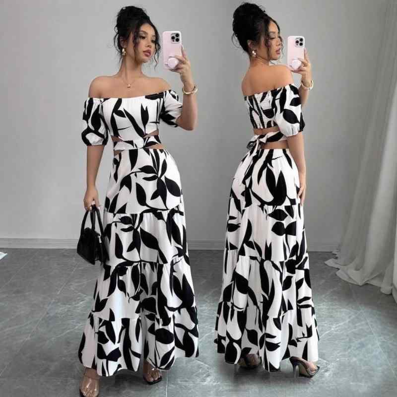 ワンピース レディース プリント Aライン 半袖 ロング丈 欧美風 ストリート カジュアル きれいめ ポリエステル 画像色(x2)