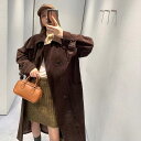 コート レディース 秋冬 韓国 コーデュロイ ロング丈 襟付き ルーズフィット ブラウンカラー ゆったり 体型カバー 大人かわいい カジュアル