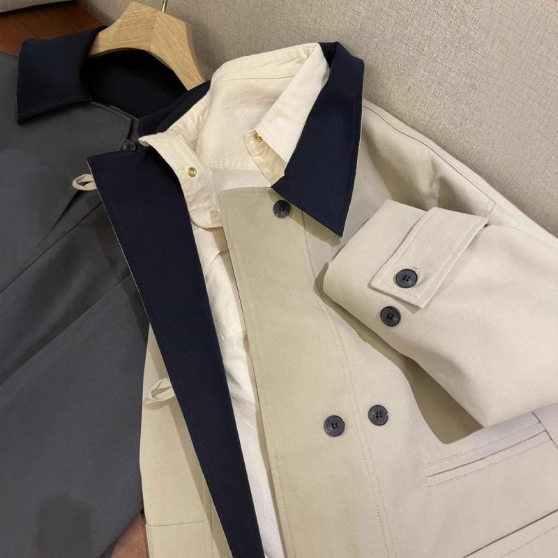 コート レディース レーヨン混紡 ポリエステル 切り替え 長袖 ロング丈 POLO襟 アウター 通勤 ミディアム厚手 カーキ グレー