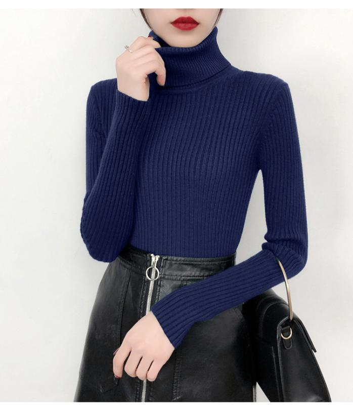 ニット レディース 高级感 高领 リブニット トップス カットソー 長袖 厚手 薄手 秋冬 無地 シンプル きれいめ 通勤 OL オフィス カジュアル かわいい 韓国(4)