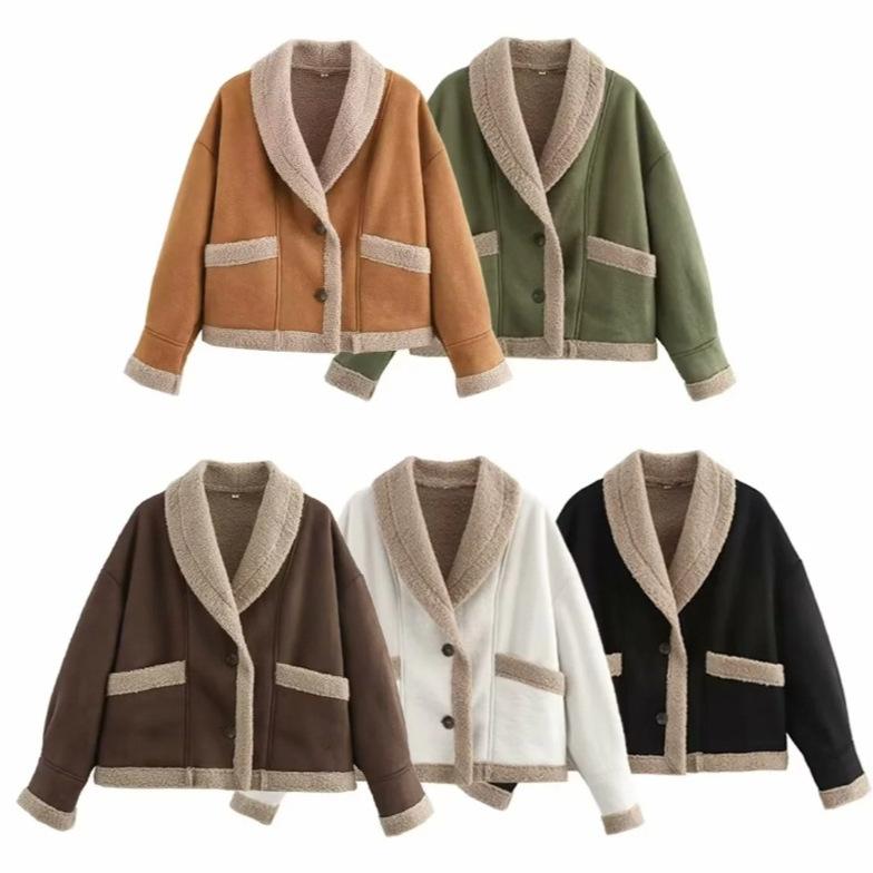 ジャケット レディース ウール風 秋冬 スタイル 厚手 防寒 あったか アウター ジャンパー ブルゾン チョコレート色