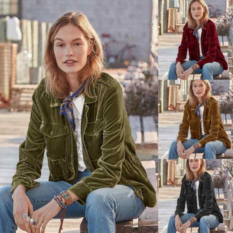 風衣 レディース アウター 金糸ベルベット 襟付き 長袖 ジャケット トップス 秋冬 無地 ゆったり ブラック ワインレッド