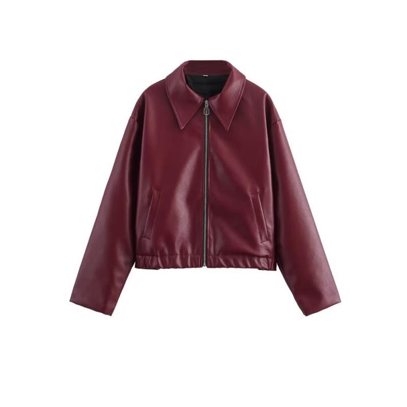 ジャケット レディース アウター 秋冬 フェイクレザー 長袖 無地 普段使い 通勤用 ストリート系 ワインレッド ブラック