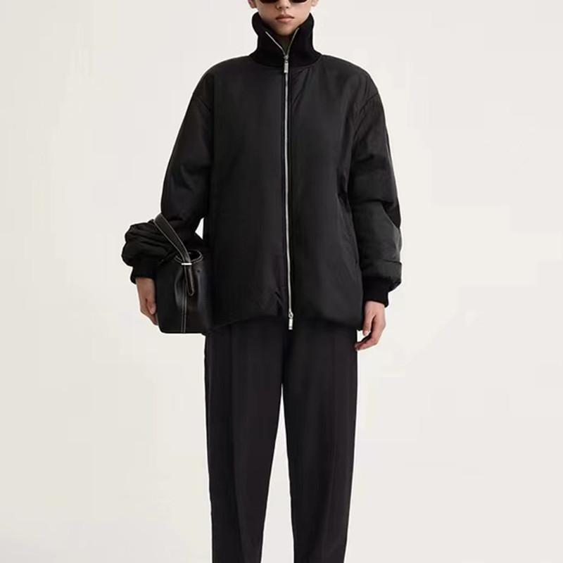 綿ジャケット レディース リブ襟 コットン 中綿 ジャンパー ブルゾン ゆったり 普段使い ブラック系