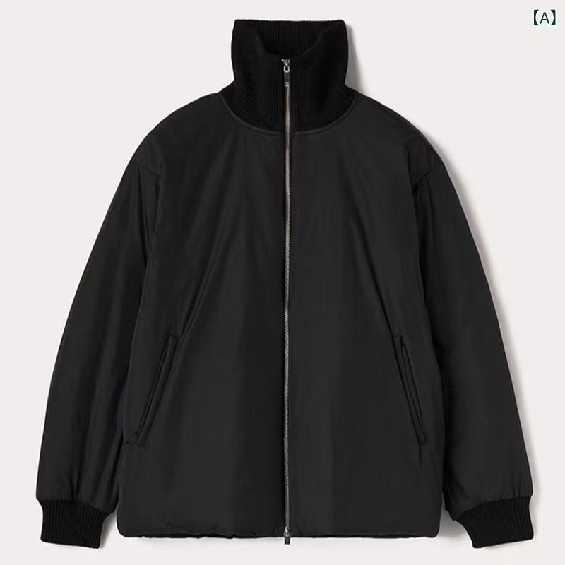 綿ジャケット レディース リブ襟 コットン 中綿 ジャンパー ブルゾン ゆったり 普段使い ブラック系