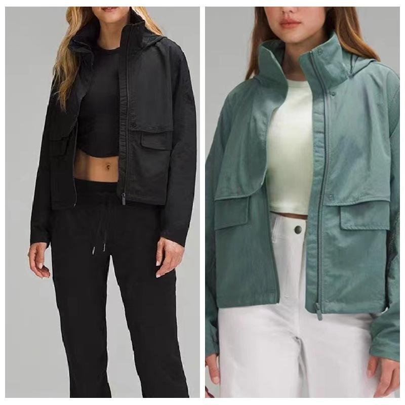 アウター レディース ヨガ スポーツ カジュアル 防水 撥水 パーカー 春秋 ポリエステル 無地 長袖 立襟 黒 アイボリー