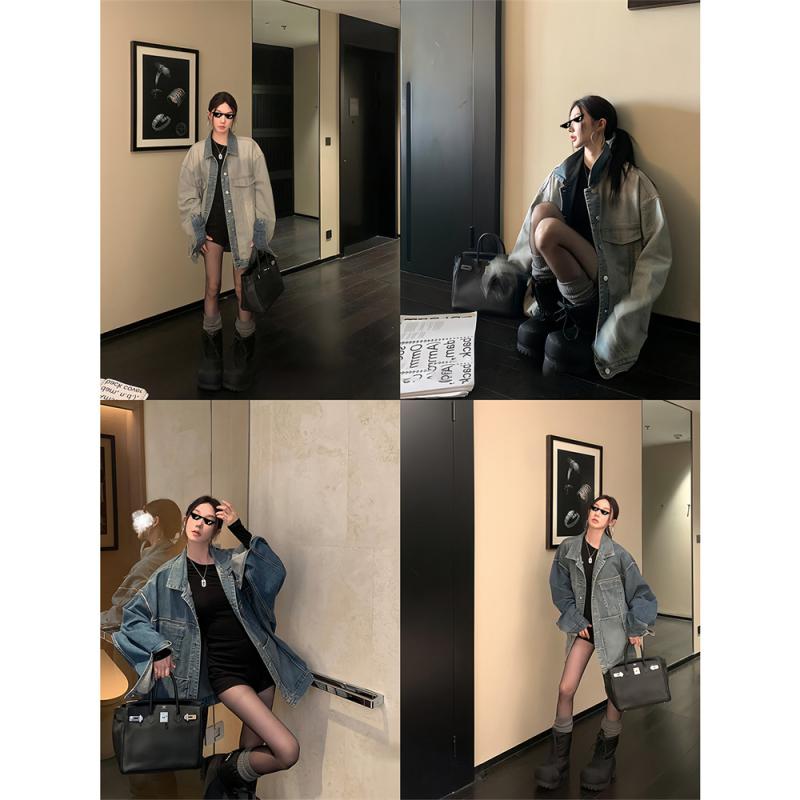 デニムジャケット レディース Gジャン ジージャン アウター 長袖 ショート丈 ブルゾン ゆったり ヴィンテージ風 レトロ 秋 春 スプリング