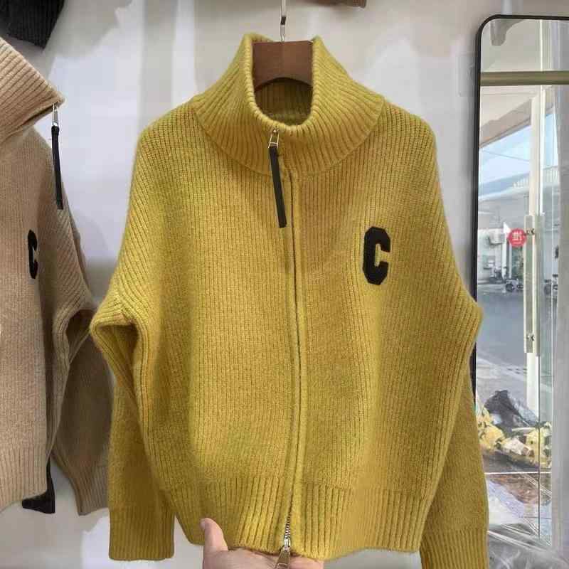 ニットカーディガン レディース 韓国 高襟 長袖 無地 ドロップショルダー ゆったり 羽織り ミルキーホ..