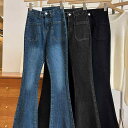 ジーンズ レディース 黒 グレー ストレッチ デニム 高腰 美脚 スキニー フレアパンツ ロングパンツ 春秋 通勤