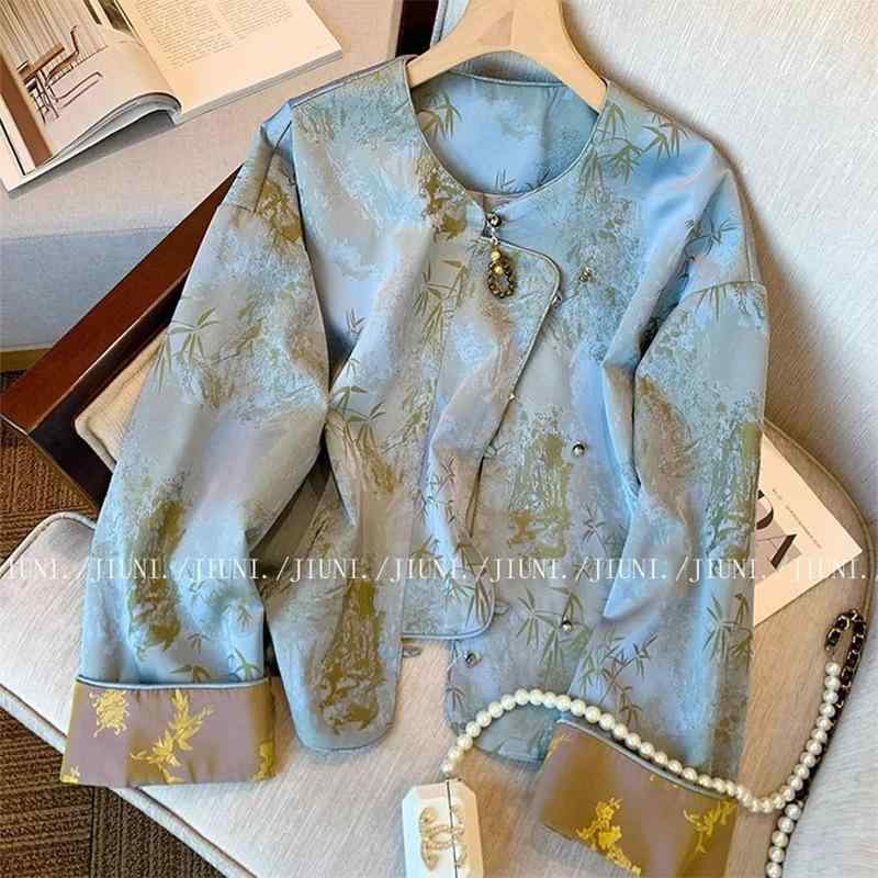 ジャケット レディース 竹柄 ポリエステル 唐装 チャイナ風 ゆったり ラウンドネック ブルゾン エスニック レトロ 2025 春