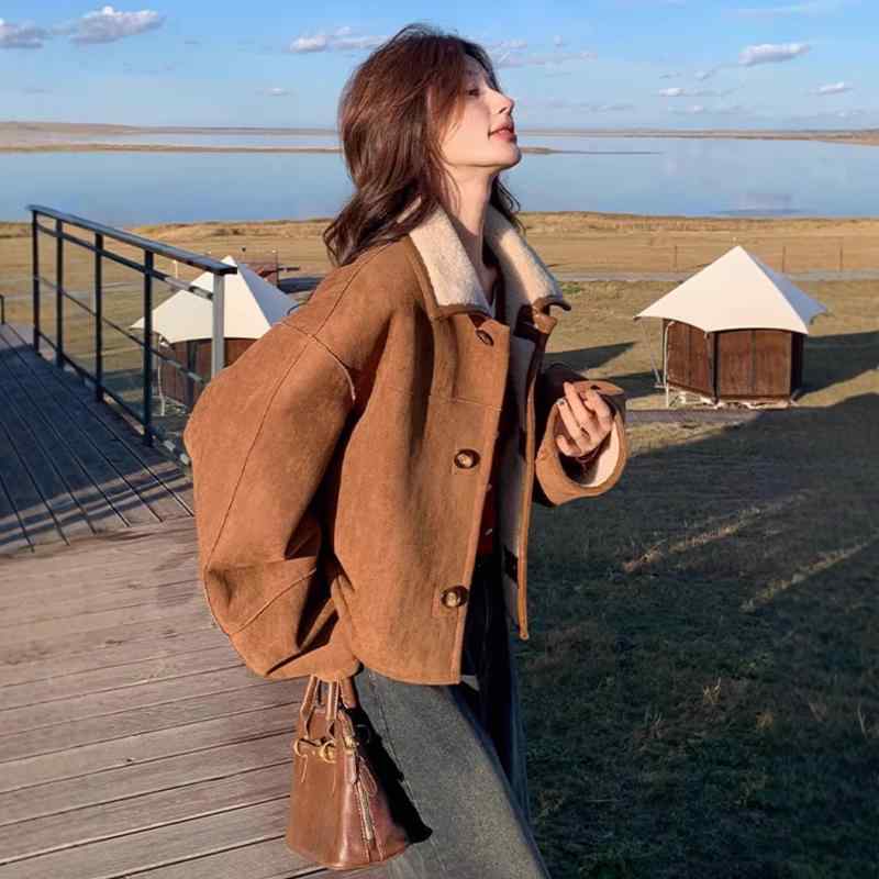 スエード調トップス レディース 秋冬 シーズンレス 着回し 普段使い 長袖 ジャケット アウター コート 2way リバーシブル あったか 防寒 ポリエステル 通勤 きれいめ S M L XL