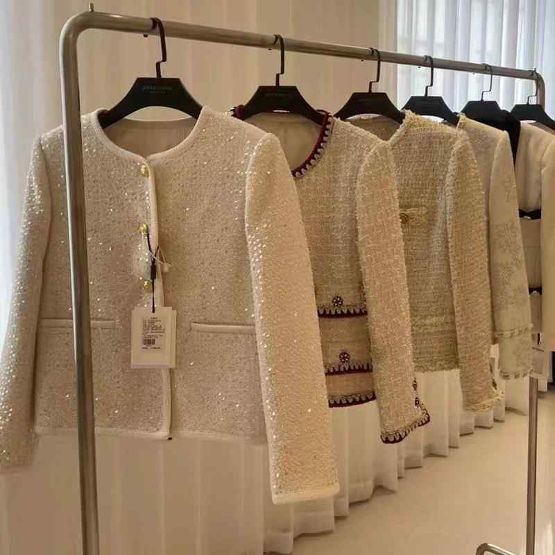 ジャケット レディース 秋冬 ショート丈 カーディガン ツイード 小香風 羊毛 ウール 厚手 あったか 長袖 襟付き 上着 アウター トップス 私服 名媛 スタイル(x10)