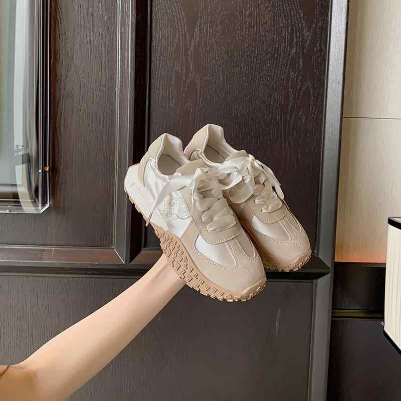 スニーカー レディース 小さいサイズ インヒール 運動靴 革 レースアップ シルバー シルバー 杏色 春夏秋冬 カジュアル(x2)