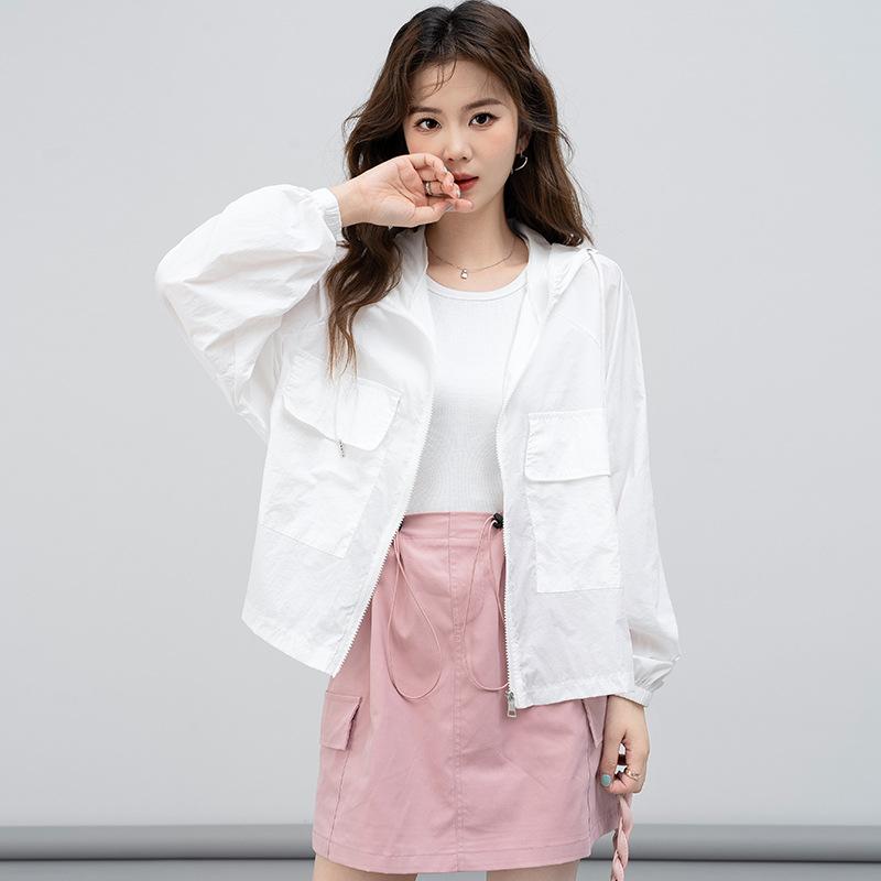 パーカー レディース 薄手 接触冷感 UVカット ポリエステル 無地 フード付き 長袖 アウター ジャケット カジュアル 通勤 春夏 M L XL XXL ホワイト グレー ピンク系