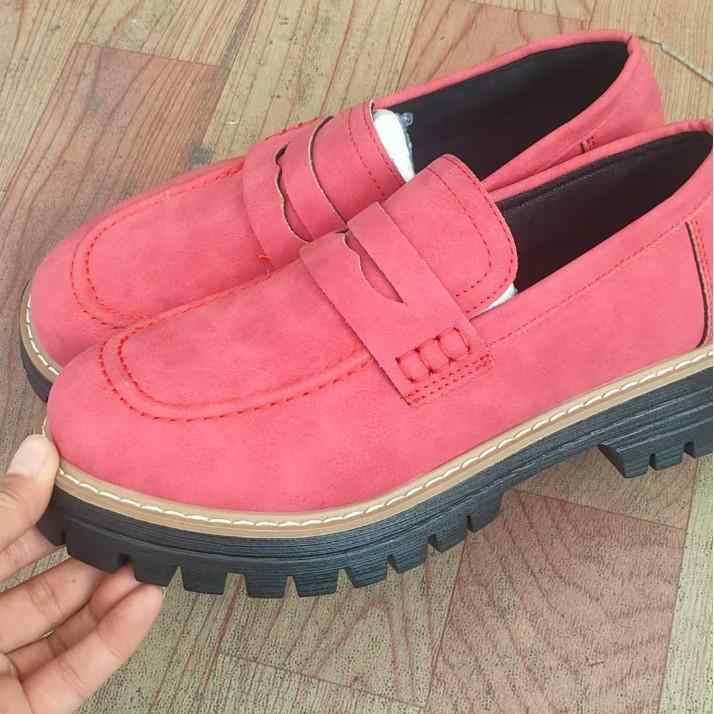 ローファー レディース カジュアルシューズ 厚底靴 ラウンドトゥ スリッポン 無地 4cmヒール 合成皮革 ..