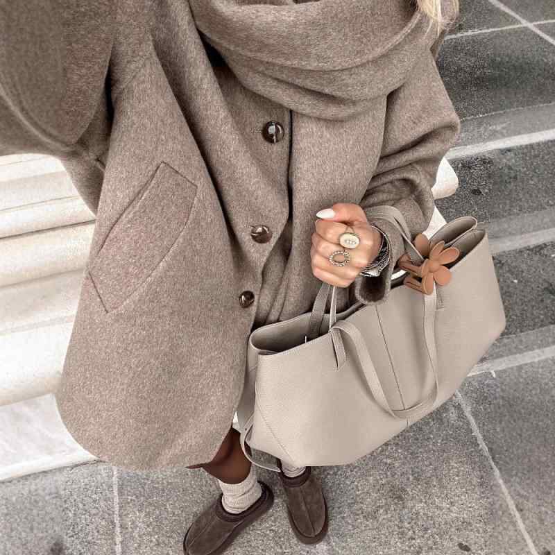 コート レディース カーキ 大判ストール付き ゆったり ピーコート 秋冬 無地 普段使い ポリエステル