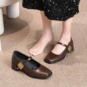 マリージェーン レディース 太ヒール スクエアトゥ パンプス 黒 ブラック ブラウン 無地 スリッポン 3cmヒール 婦人靴 ローヒール 歩きやすい 痛くなりに...