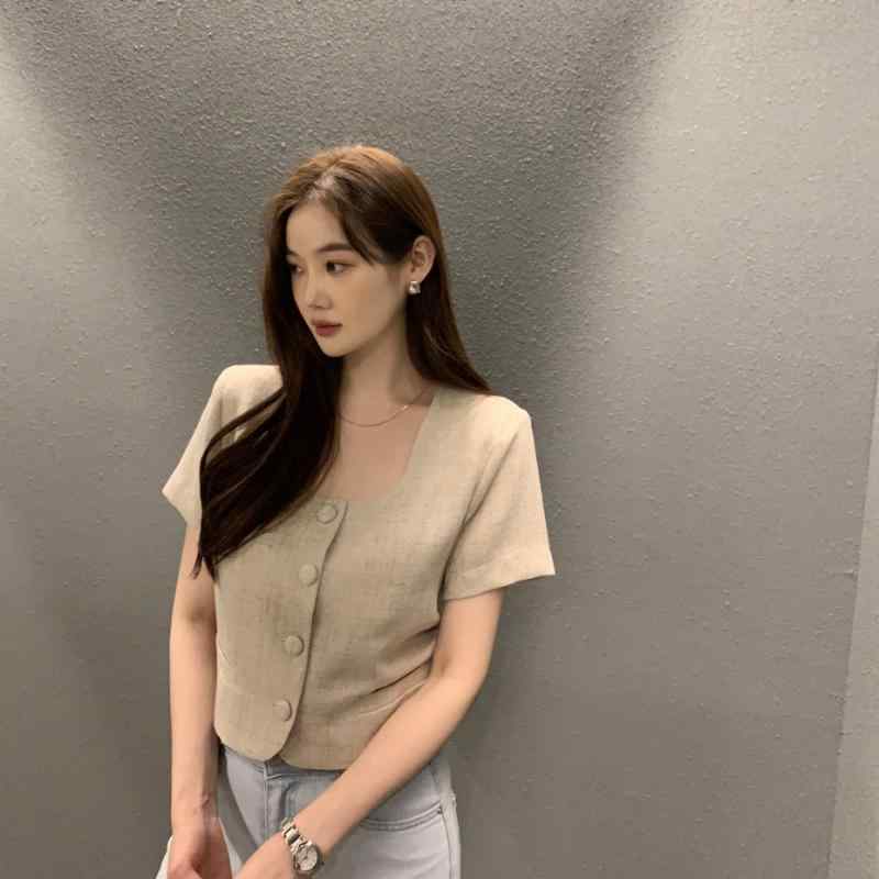 ジャケット レディース 韓国 カジュアル ショート丈 トップス 春夏 五分袖 方領 ライトアウター 羽織りもの 婦人服 普段使い デート お出かけ