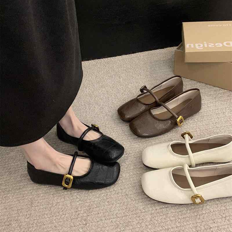 パンプス レディース バレエシューズ フラット ローヒール スクエアトゥ ぺたんこ 杏色 黒 ブラック 春夏 PUレザー 合皮 デイリー 普段使い かわいい