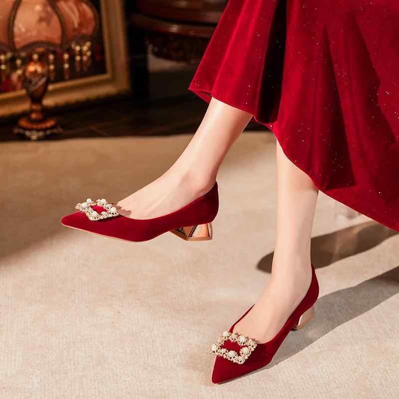 パンプス レディース ウェディングシューズ ポインテッドトゥ ローヒール 太ヒール 結婚式 ブライダル ..
