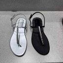 サンダル レディース フラットサンダル 親指リング ビジュー飾り ぺたんこ 履きやすい ラウンドトゥ 繊維 婦人靴 涼しい ブラック シルバー 春夏 リゾート 通勤 普段使い