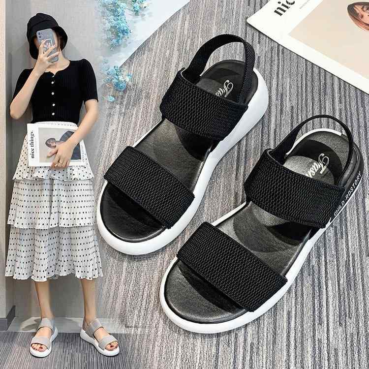 サンダル レディース フラット ローマ風 ビーチサンダル ゴムストラップ 伸縮性 ラウンドトゥ ぺたんこ 歩きやすい 痛くなりにくい 通気性 軽量 春夏 黒 ピンク系 グレー