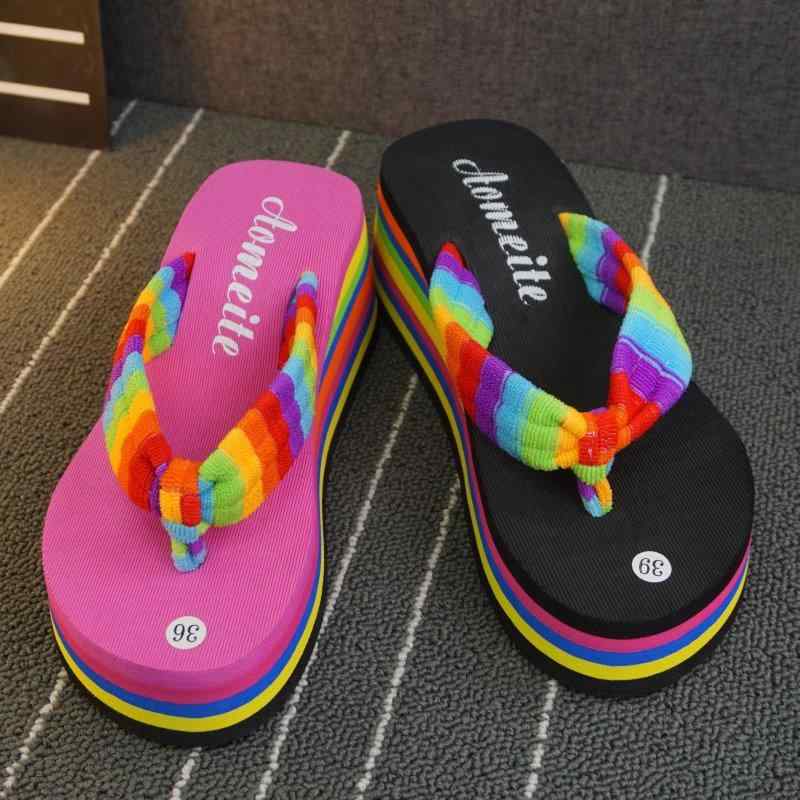 サンダル レディース 厚底 カラフル タオル地 EVA ビーチサンダル スリッパ カジュアル 黒 ピンク系