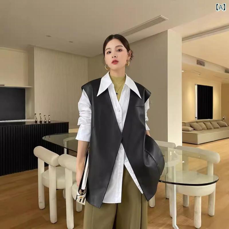 ベスト レディース 羊革 Vネック ミドル丈 ブラック 秋冬 カジュアル チョッキ ジレ