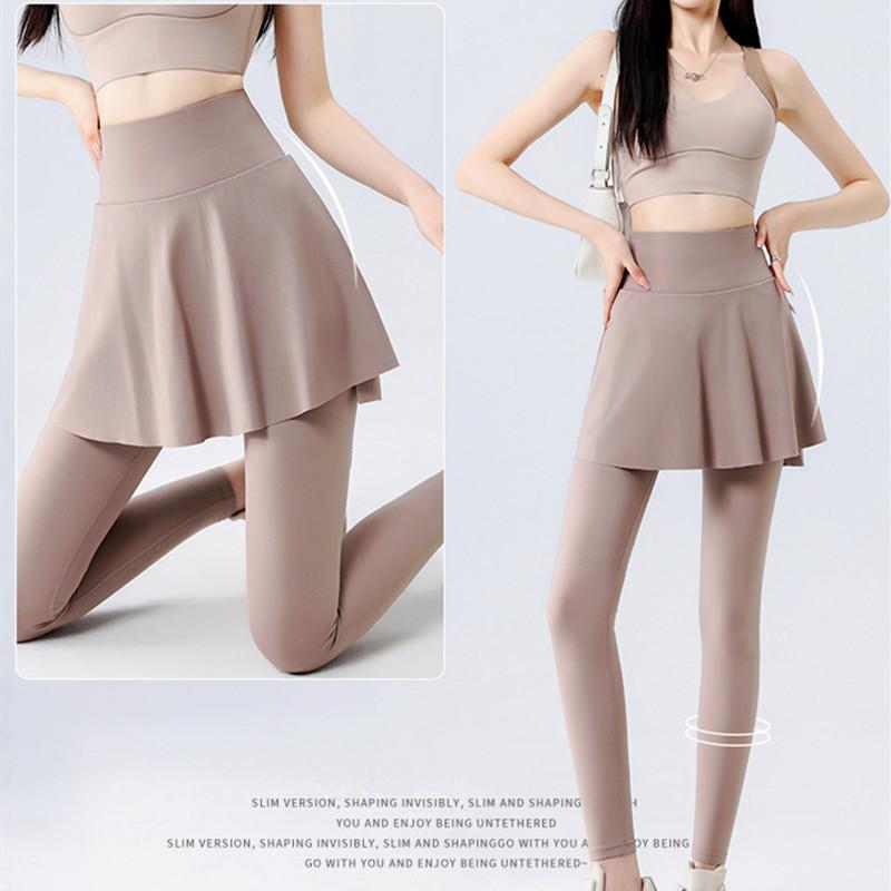 レギンス レディース 高見え スカート付き ヨガパンツ スパッツ スポーツ ウェア 美脚効果 接触冷感 伸縮性 無地 ブラック グレー ブラ..