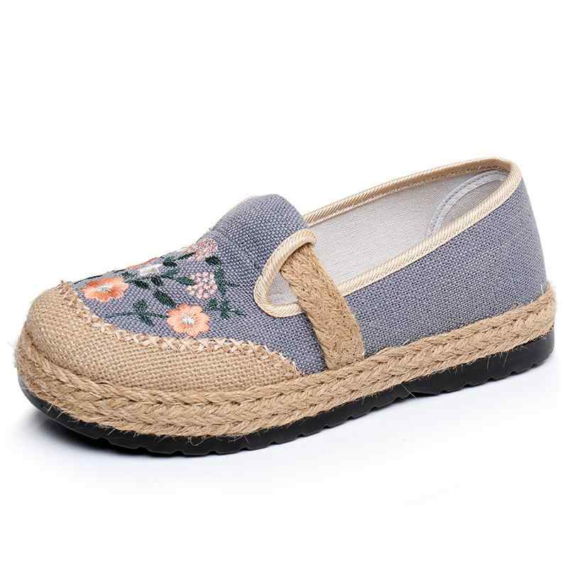 布靴 レディース 平底 ぺたんこ靴 刺繍 花柄 スリッポン 柔らかい 快適 通気性 普段使い 旅行 散歩 母の日 プレゼント ミセス シニア キャンバス 綿 グレー 黒 アイボリー