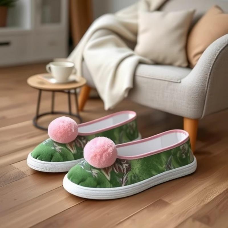 布鞋 レディース 刺繍 花柄shoes 千層底 ラウンドトゥ ローカット スリッポン ぺたんこ靴 フラットヒール コットン 中華風 チャイナスタイル 緑 グリーン ピンク・スタイル: 简约・柄: 花柄・性別: 女性・靴の高さ: ローカット・...