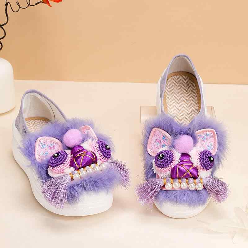 靴 レディース 婦人靴 民族風シューズ 虎柄 刺繡 兎毛 フラットヒール スリッポン ラウンドトゥ 春夏 秋 普段使い オレンジ ブラウン パープル