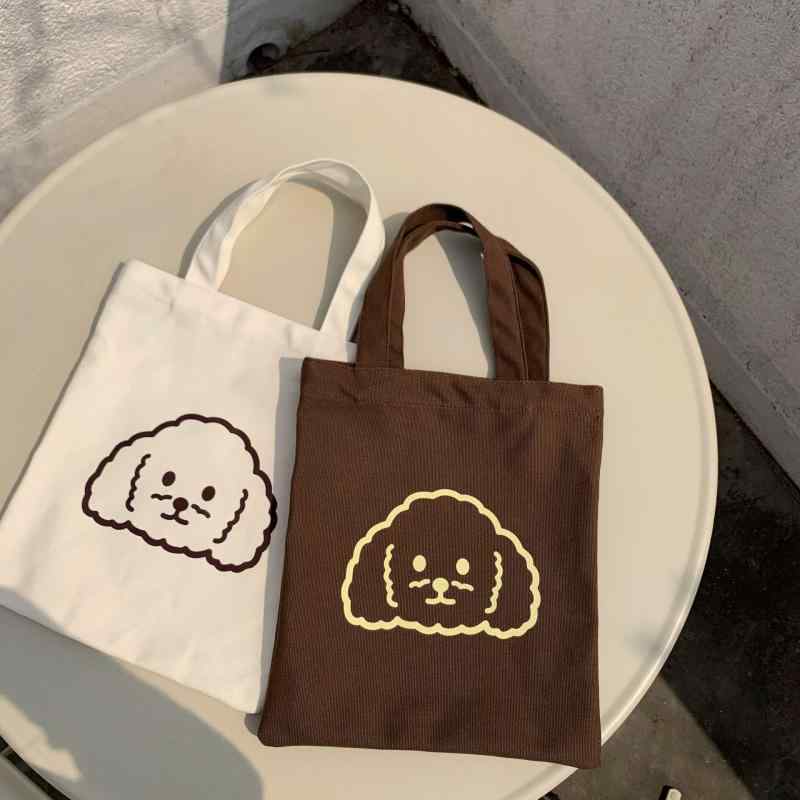 トートバッグ レディース かわいい 韓国 犬柄 キャンバス 鞄 手提げ 軽量 通勤 通学 お散歩 レッスンバ..