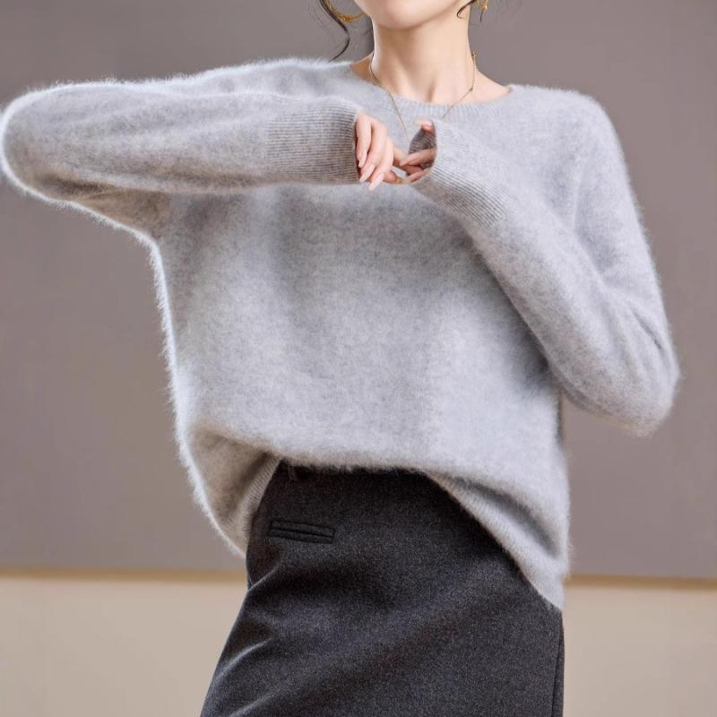 ニット レディース 羊毛 混紡 プルオーバー セーター ラウンドネック ラグラン袖 ゆったり 秋冬 油墨ブ..