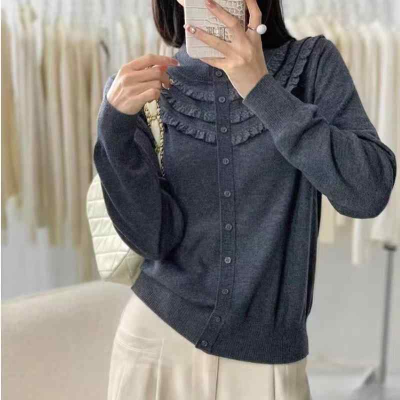 ニット レディース プルオーバー ウール混紡 カットソー トップス 長袖 無地 ハイネック ギャザー フリル 春 韓国 ゆったり 赤 黒 グレー ベージュ(x2)