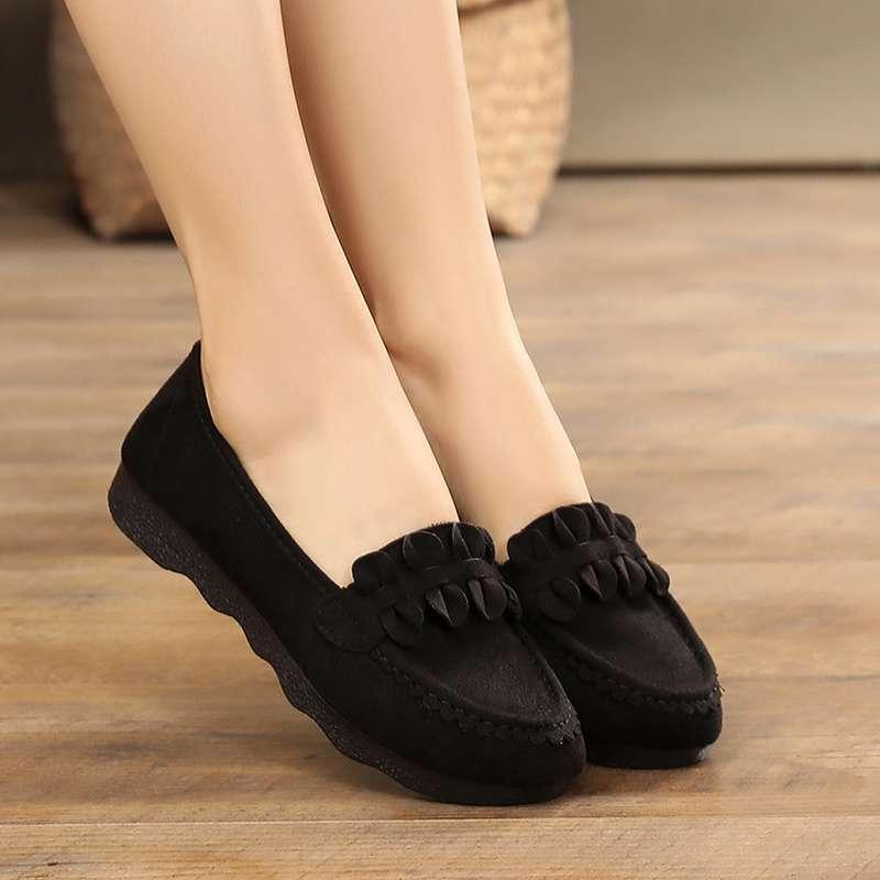 靴 レディース 厚底 スリッポン ぺたんこ靴 黒 布靴 婦人靴 ローヒール 歩きやすい 疲れにくい 滑り止め 婦人用 春秋 カジュアル