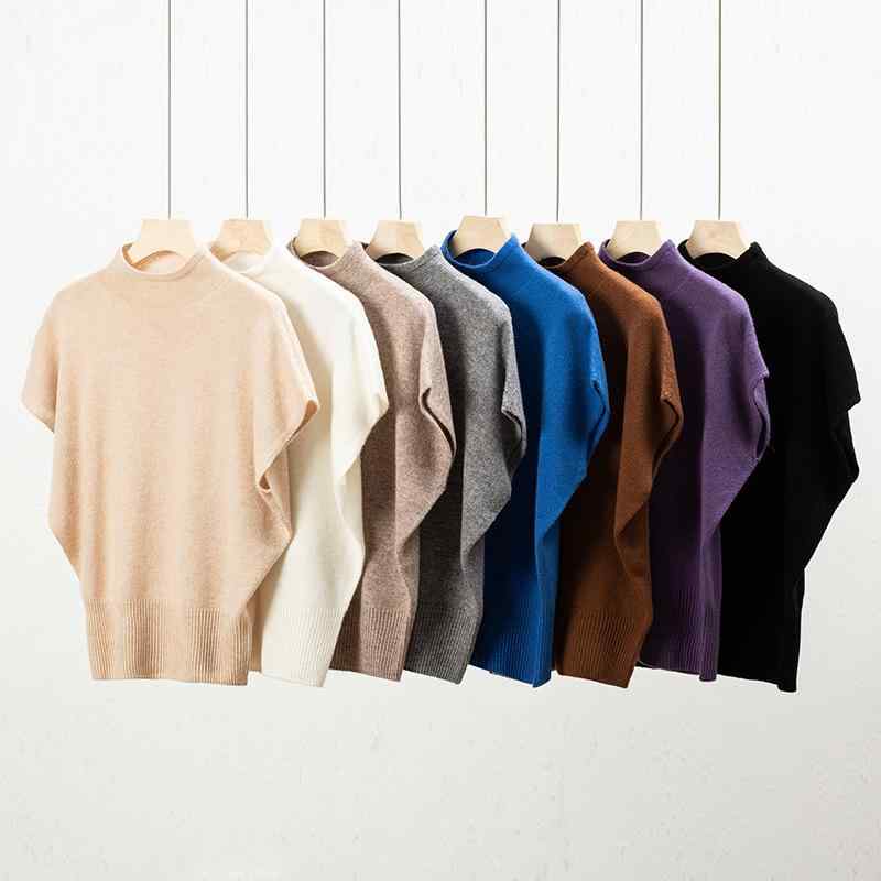 ニット レディース 半袖 ウール トップス ハーフネック シームレス 薄手 プルオーバー M L オフホワイト ブラック グレー ブラウン ブルー パープル レッド(x2)