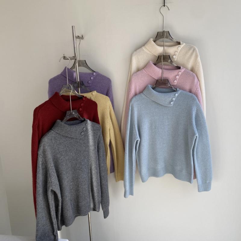 ニット レディース セーター ウール トップス 長袖 プルオーバー 斜め襟 ミドル丈 秋冬 あったか オフホワイト ピンク パステルブルー グレー(x2)